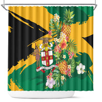 Jamaica Pineapple Shower Curtain Coat of Arms Tropical Flowers