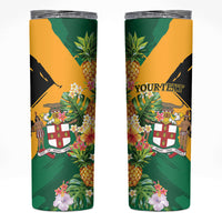 Personalized Jamaica Pineapple Skinny Tumbler Coat of Arms Tropical Flowers