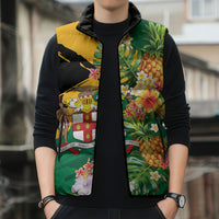 Personalized Jamaica Pineapple Sleeveless Puffer Jacket Coat of Arms Tropical Flowers