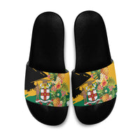 Jamaica Pineapple Slide Sandals Coat of Arms Tropical Flowers
