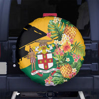 Jamaica Pineapple Spare Tire Cover Coat of Arms Tropical Flowers