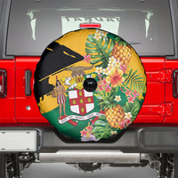 Jamaica Pineapple Spare Tire Cover Coat of Arms Tropical Flowers