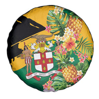 Jamaica Pineapple Spare Tire Cover Coat of Arms Tropical Flowers