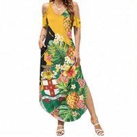 Personalized Jamaica Pineapple Summer Maxi Dress Coat of Arms Tropical Flowers