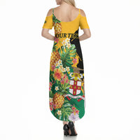 Personalized Jamaica Pineapple Summer Maxi Dress Coat of Arms Tropical Flowers