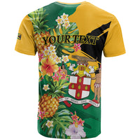 Personalized Jamaica Pineapple T Shirt Coat of Arms Tropical Flowers
