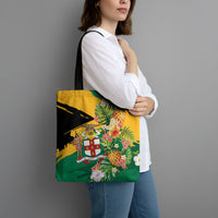 Jamaica Pineapple Tote Bag Coat of Arms Tropical Flowers