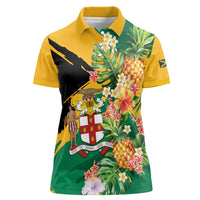 Personalized Jamaica Pineapple Women Polo Shirt Coat of Arms Tropical Flowers