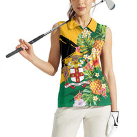 Personalized Jamaica Pineapple Women Sleeveless Polo Shirt Coat of Arms Tropical Flowers
