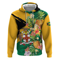 Personalized Jamaica Pineapple Zip Hoodie Coat of Arms Tropical Flowers