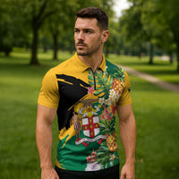 Personalized Jamaica Pineapple Zipper Polo Shirt Coat of Arms Tropical Flowers