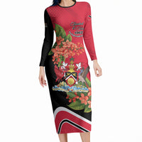Personalised Trinidad and Tobago 1962 Long Sleeve Bodycon Dress Happy Independence Day