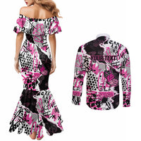 Personalized Pink Power Graffiti Couples Matching Mermaid Dress and Long Sleeve Button Shirt Breast Cancer Awareness - Wonder Print Shop