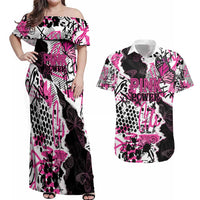 Personalized Pink Power Graffiti Couples Matching Off Shoulder Maxi Dress and Hawaiian Shirt Breast Cancer Awareness - Wonder Print Shop