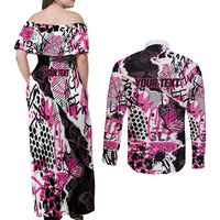 Personalized Pink Power Graffiti Couples Matching Off Shoulder Maxi Dress and Long Sleeve Button Shirt Breast Cancer Awareness - Wonder Print Shop