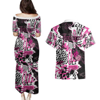 Personalized Pink Power Graffiti Couples Matching Puletasi and Hawaiian Shirt Breast Cancer Awareness - Wonder Print Shop