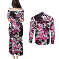 Personalized Pink Power Graffiti Couples Matching Puletasi and Long Sleeve Button Shirt Breast Cancer Awareness - Wonder Print Shop