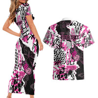 Personalized Pink Power Graffiti Couples Matching Short Sleeve Bodycon Dress and Hawaiian Shirt Breast Cancer Awareness - Wonder Print Shop