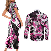 Personalized Pink Power Graffiti Couples Matching Short Sleeve Bodycon Dress and Long Sleeve Button Shirt Breast Cancer Awareness - Wonder Print Shop