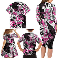 Personalized Pink Power Graffiti Family Matching Long Sleeve Bodycon Dress and Hawaiian Shirt Breast Cancer Awareness - Wonder Print Shop