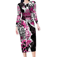 Personalized Pink Power Graffiti Family Matching Long Sleeve Bodycon Dress and Hawaiian Shirt Breast Cancer Awareness - Wonder Print Shop