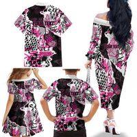 Personalized Pink Power Graffiti Family Matching Off The Shoulder Long Sleeve Dress and Hawaiian Shirt Breast Cancer Awareness - Wonder Print Shop