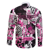 Personalized Pink Power Graffiti Family Matching Off The Shoulder Long Sleeve Dress and Hawaiian Shirt Breast Cancer Awareness - Wonder Print Shop