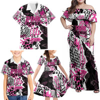 Personalized Pink Power Graffiti Family Matching Off Shoulder Maxi Dress and Hawaiian Shirt Breast Cancer Awareness - Wonder Print Shop