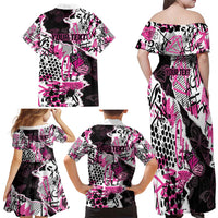 Personalized Pink Power Graffiti Family Matching Off Shoulder Maxi Dress and Hawaiian Shirt Breast Cancer Awareness - Wonder Print Shop