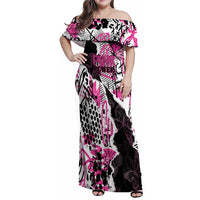 Personalized Pink Power Graffiti Family Matching Off Shoulder Maxi Dress and Hawaiian Shirt Breast Cancer Awareness - Wonder Print Shop
