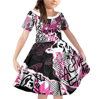 Personalized Pink Power Graffiti Family Matching Off Shoulder Short Dress and Hawaiian Shirt Breast Cancer Awareness - Wonder Print Shop