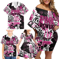 Personalized Pink Power Graffiti Family Matching Off Shoulder Short Dress and Hawaiian Shirt Breast Cancer Awareness - Wonder Print Shop