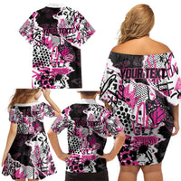 Personalized Pink Power Graffiti Family Matching Off Shoulder Short Dress and Hawaiian Shirt Breast Cancer Awareness - Wonder Print Shop