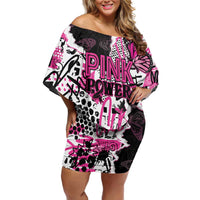 Personalized Pink Power Graffiti Family Matching Off Shoulder Short Dress and Hawaiian Shirt Breast Cancer Awareness - Wonder Print Shop