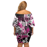Personalized Pink Power Graffiti Family Matching Off Shoulder Short Dress and Hawaiian Shirt Breast Cancer Awareness - Wonder Print Shop