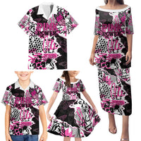 Personalized Pink Power Graffiti Family Matching Puletasi and Hawaiian Shirt Breast Cancer Awareness - Wonder Print Shop