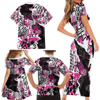 Personalized Pink Power Graffiti Family Matching Short Sleeve Bodycon Dress and Hawaiian Shirt Breast Cancer Awareness - Wonder Print Shop