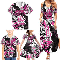 Personalized Pink Power Graffiti Family Matching Summer Maxi Dress and Hawaiian Shirt Breast Cancer Awareness - Wonder Print Shop