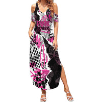 Personalized Pink Power Graffiti Family Matching Summer Maxi Dress and Hawaiian Shirt Breast Cancer Awareness - Wonder Print Shop