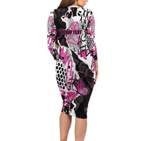 Personalized Pink Power Graffiti Long Sleeve Bodycon Dress Breast Cancer Awareness - Wonder Print Shop