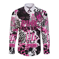 Personalized Pink Power Graffiti Long Sleeve Button Shirt Breast Cancer Awareness - Wonder Print Shop