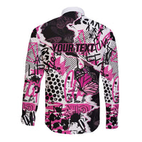 Personalized Pink Power Graffiti Long Sleeve Button Shirt Breast Cancer Awareness - Wonder Print Shop