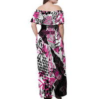Personalized Pink Power Graffiti Off Shoulder Maxi Dress Breast Cancer Awareness - Wonder Print Shop