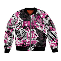 Personalized Pink Power Graffiti Sleeve Zip Bomber Jacket Breast Cancer Awareness - Wonder Print Shop