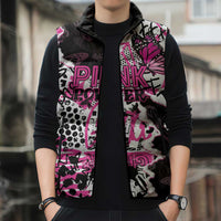 Personalized Pink Power Graffiti Sleeveless Puffer Jacket Breast Cancer Awareness - Wonder Print Shop