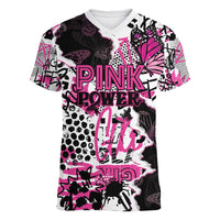 Personalized Pink Power Graffiti Women V-Neck T-Shirt Breast Cancer Awareness - Wonder Print Shop