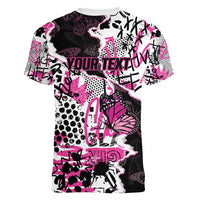 Personalized Pink Power Graffiti Women V-Neck T-Shirt Breast Cancer Awareness - Wonder Print Shop