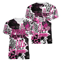 Personalized Pink Power Graffiti Women V-Neck T-Shirt Breast Cancer Awareness - Wonder Print Shop