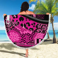 Pink Ribbon Animals Skin African Mixed Beach Blanket Zipper Stylized - Wonder Print Shop