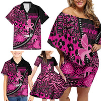 Pink Ribbon Animals Skin African Mixed Family Matching Off Shoulder Short Dress and Hawaiian Shirt Zipper Stylized - Wonder Print Shop